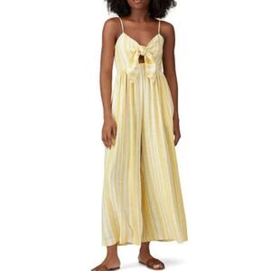 Willow Women's Sleeveless Yellow White Stripe Knotted Jumpsuit wide leg Size XS